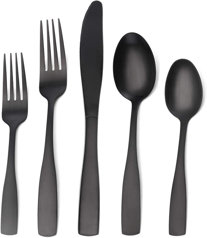 Matte Black Silverware Set, Satin Finish 20-Piece Stainless Steel Flatware set by OCEExquisitesilverware