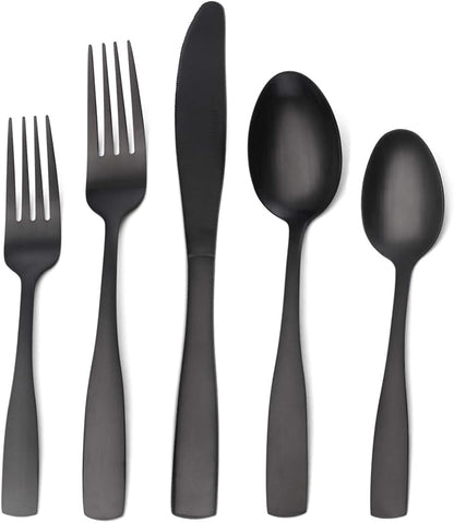 Matte Black Silverware Set, Satin Finish 20-Piece Stainless Steel Flatware set by OCEExquisitesilverware