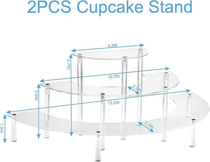 Acrylic Display Risers, 3 Tier Clear Cupcake Perfume Stand Organizer, Half Moon Dessert Stand for Display, Food, Amiibo Funko POP Figure (2half