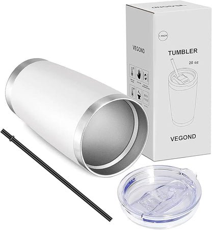 VEGOND 20oz Tumbler with Lid and Straw Stainless Steel Tumbler Cup Bulk Vacuum Insulated Double Wall Travel Coffee Mug Powder Coated Coffee Cup(White 12 Pack
