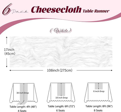 6 Pack White Cheesecloth Table Runner, 17 x 108 inch, Semi Sheer Boho Cheese - Image 3