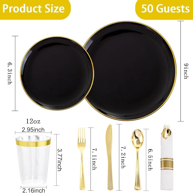 KIRE 350 PCS Black and Gold Plastic Plates - Image 9