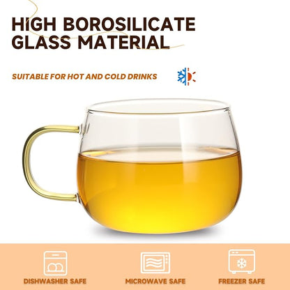 Glass Tea Cups Set of 4, Dishwasher & Microwave Safe Large Coffee Mugs - Image 2