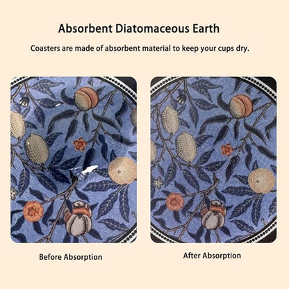 Coasters Set of 8 - Absorbent & Non-Slip Drink Coasters, Easy-Clean Rubber and Diatom Mud Cup Coaster Set for Office, Bar, Farmhouse - Thick Durable Table Protection