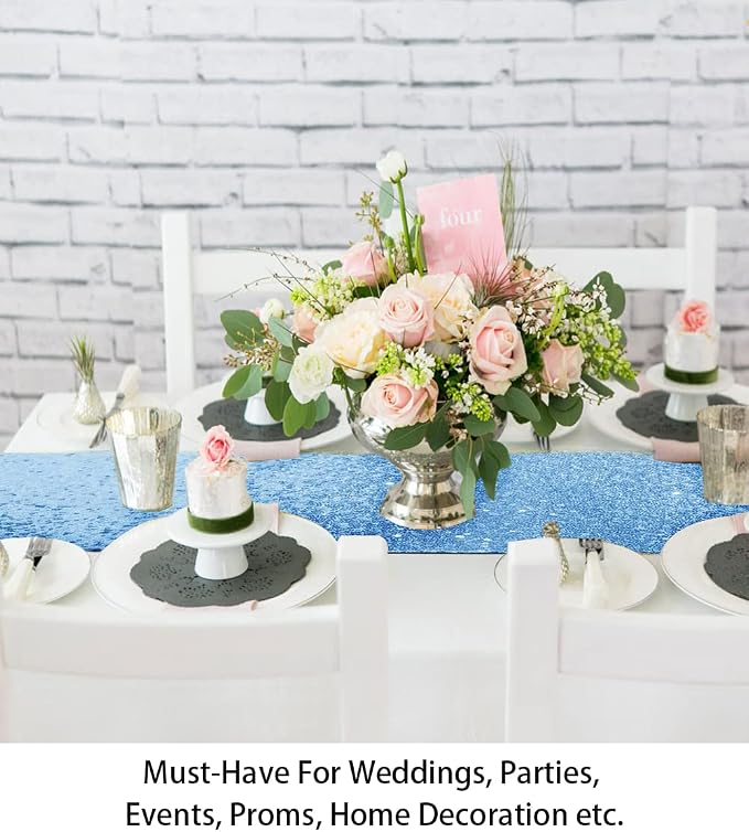 ShiDianYi Baby Blue Sequin Table Runner - Image 4