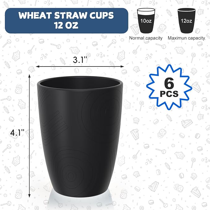 Wheat Straw Drinking Glasses Set of 6, Unbreakable 12 OZ Small Drinking Glasses - Image 3