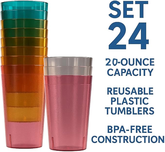 Oojami Set of 24 Plastic Tumblers, 20-Ounce Reusable Cups, BPA-Free & - Image 2