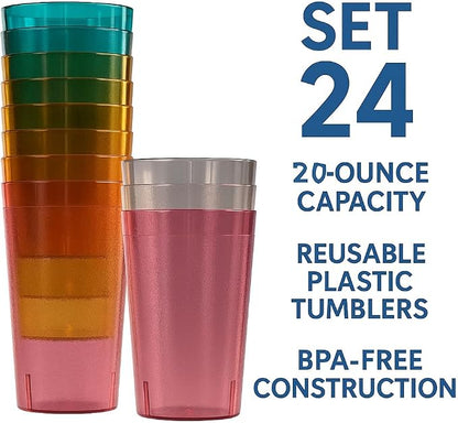 Oojami Set of 24 Plastic Tumblers, 20-Ounce Reusable Cups, BPA-Free & - Image 2