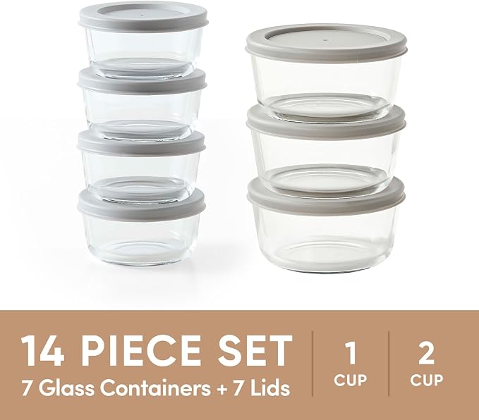 14-Piece Glass Food Storage Containers Set | 1-Cup & 2-Cup, Leakproof | - Image 3