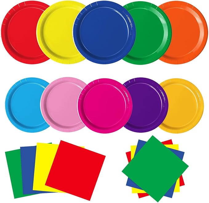 Oigco 60 PCS Colorful Paper Plates, Pastel Plates and Napkins, Rainbow by Oigco