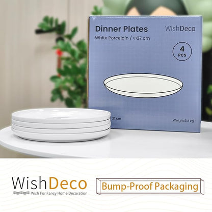 White Dinner Plates Set of 4, Ceramic Dining Plates 10.5 inch, Large Salad Plate, Porcelain Kitchen Plate for Pizza, Steak, Microwave and Dishwasher Safe
