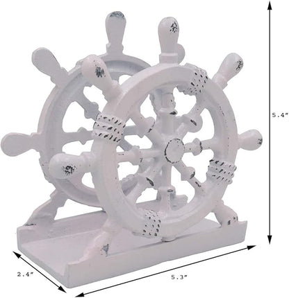 THDC Nautical Napkin Holder, Lunch, Dinner, Nautical Collection Napkin Holder, Made of Metal (Wheel Distressed Pink)
