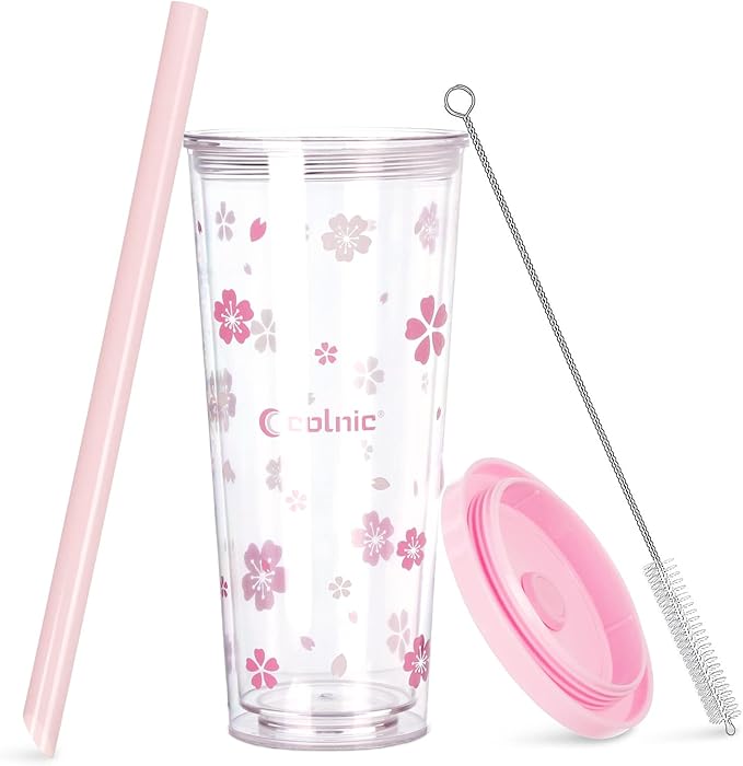 Reusable Plastic Boba Cup With Lids And Straws, 24Oz/700ml Smoothie Cups - Image 2