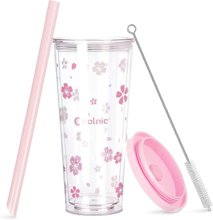 Reusable Plastic Boba Cup With Lids And Straws, 24Oz/700ml Smoothie Cups - Image 2