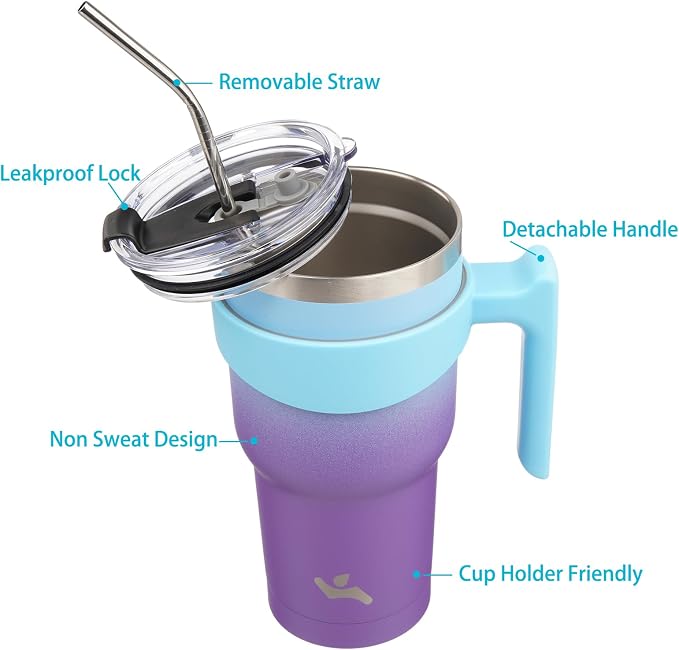 Konokyo 40 oz Tumbler with Handle and Straw, Insulated Travel Mug | Ocean - Image 2