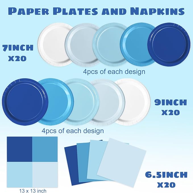 60 PCS Blue Paper Plates, Light Blue Plates and Napkins Party Supplies - Image 2