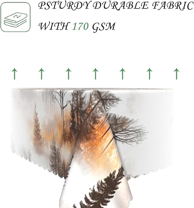 52x70 Inch Nature Rectangle Tablecloth Watercolor Autumn Forest Misty Pine Tree Sunrise Table Cloth Waterproof Reusable Table Cover for Dining Home Kitchen Thanksgiving Picnic BBQ