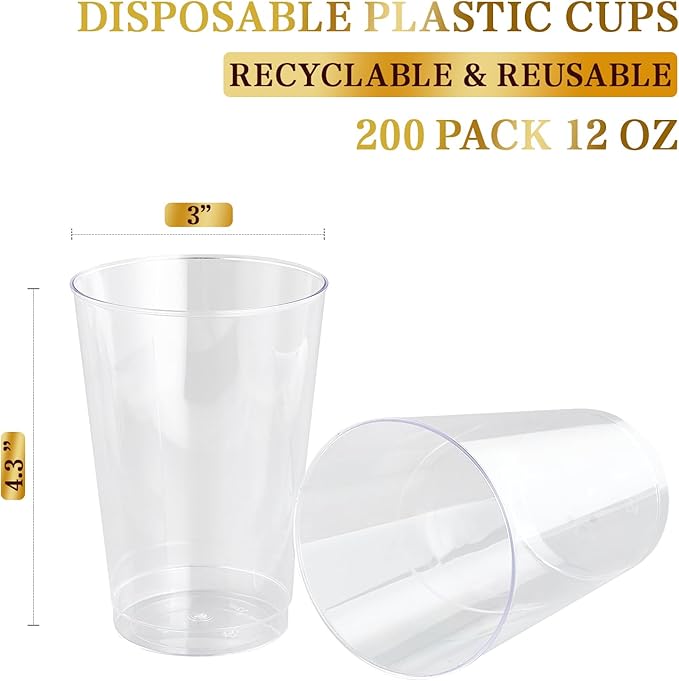 FOCUSLINE 200 Pack 12 oz Clear Plastic Cups, Disposable Cups Reusable Plastic - Image 7
