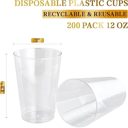 FOCUSLINE 200 Pack 12 oz Clear Plastic Cups, Disposable Cups Reusable Plastic - Image 7