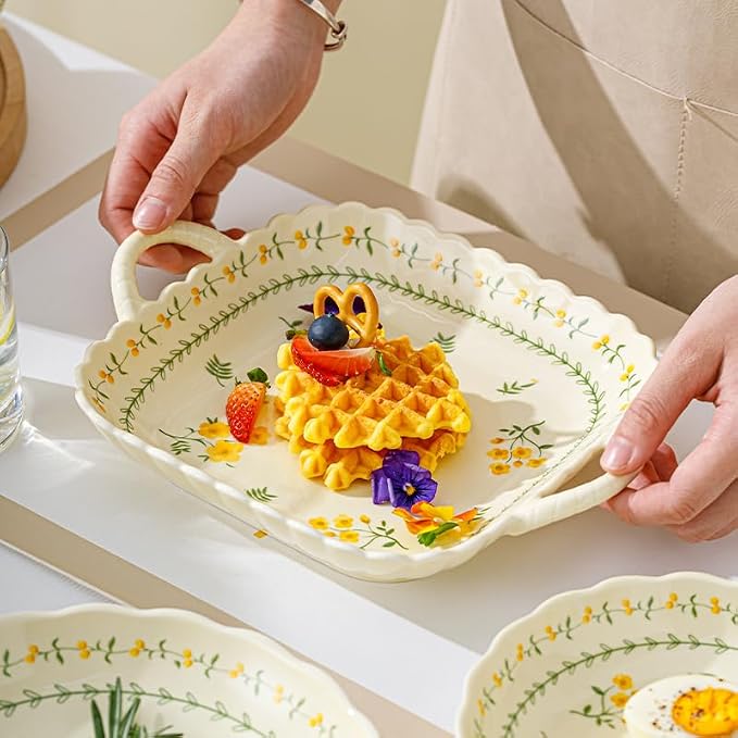 Ceramic Dinnerware Set, Floral Plates and Bowls Sets, Microwave & Dishwasher - Image 4