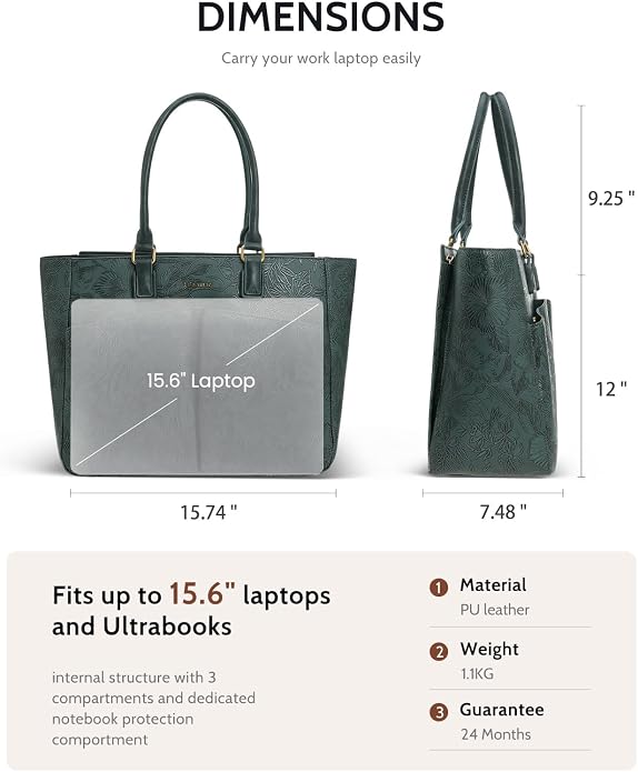 Laptop Tote Bag for Women, Leather Work Tote - Image 6