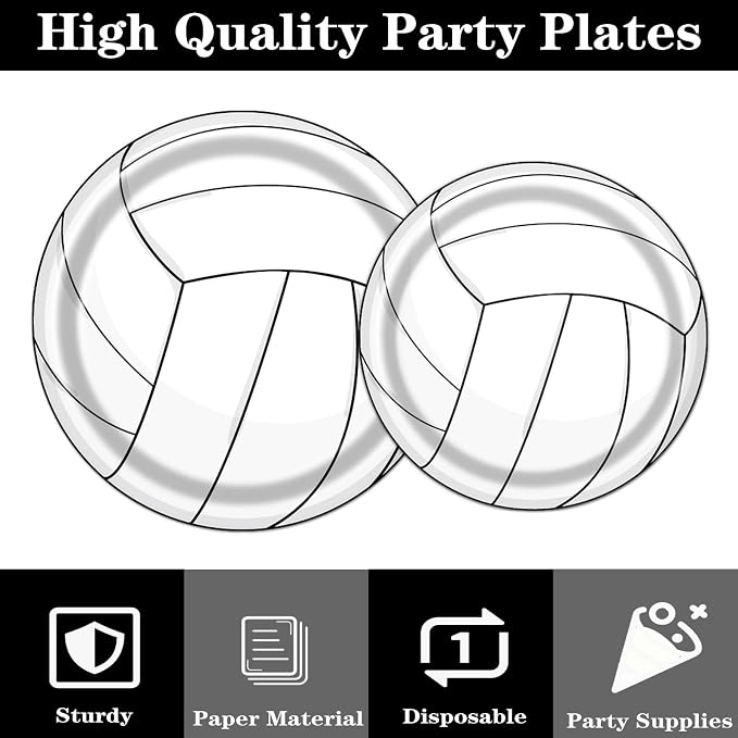 Rakuto Volleyball Party Tableware Decorations, Sports Theme Birthday Baby - Image 4