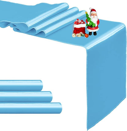 4-Pack Blue Satin Table Runner 12 x 108 Inch Long Bright and Smooth Silk Fabric by Pufogu