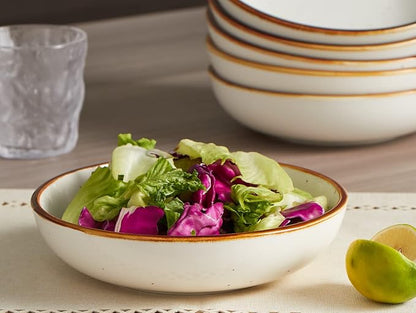 ONEMORE 30 Oz Porcelain Salad Pasta Bowls, Shallow & Wide Bowls Plates Set of 6 - Image 3