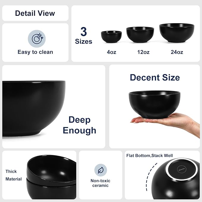 Selamica Ceramic Cereal Bowls set of 6, 24 oz Soup Bowls - Image 5