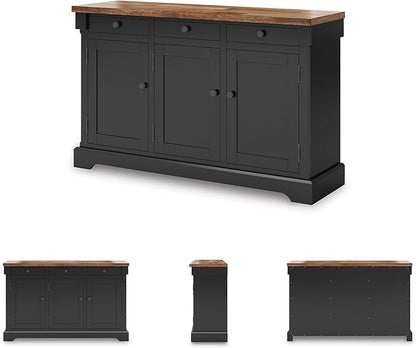 Signature Design by Ashley Wildenauer Farmhouse Dining Buffet with Drawers and Adjustable Shelves, Light Brown & Black
