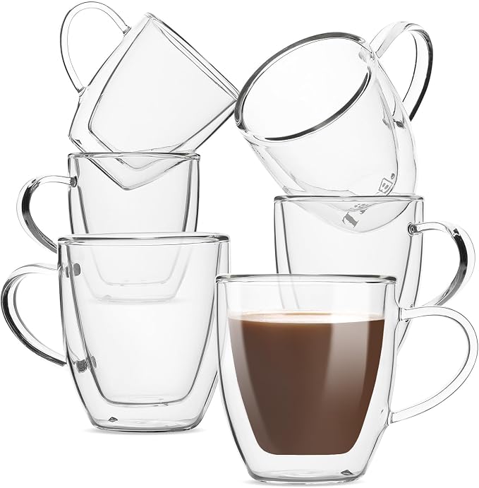 BTaT- Double Walled Glass Coffee Mugs, 16 oz, Glass Coffee Cups by BrewToATea