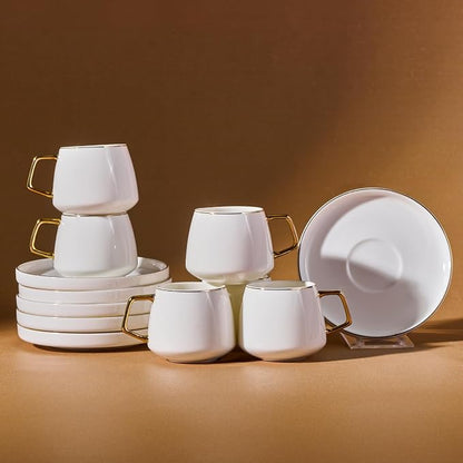 KARACA Saturn Gold Turkish Coffee Cup Set of 6, Espresso Cups by Karaca