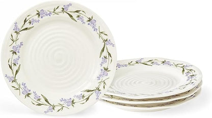 Portmeirion Sophie Conran Lavandula 8 Inch Salad Plates, Set of 4 - Rippled Porcelain Plates with Lavender Sprig Detail for Garden Brunches, Casual Entertaining & Seasonal Dining - Dishwasher Safe