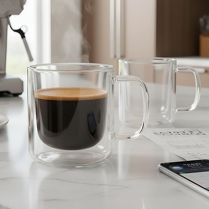 Aquach 8oz Double Walled Glass Coffee Mugs 2pcs, Insulated Espresso Cups | - Image 2