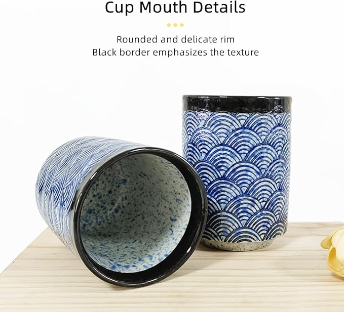 Japanese Tea Cups 10oz Ceramic Coffee Mug No Handle Set of 2 | Classic Oriental - Image 5
