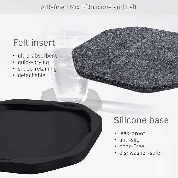 UMIRRO Absorbent Felt & Silicone Drink Coasters Set of 4, - Image 3