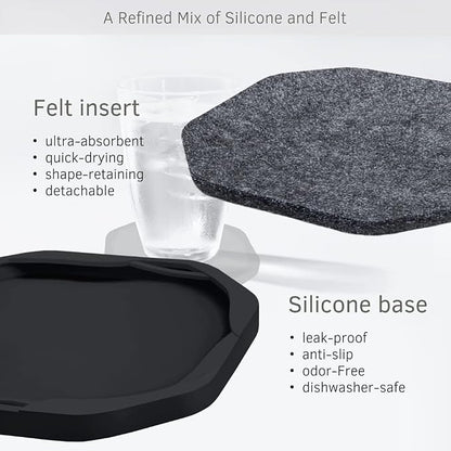 UMIRRO Absorbent Felt & Silicone Drink Coasters Set of 4, - Image 3