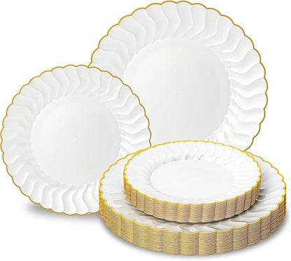 Lullaby 60PCS Pearl White Scalloped Plastic Plates by LULLABY