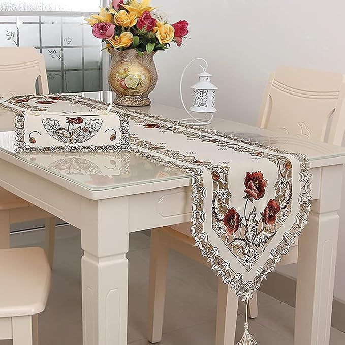 Vintage European Flower Lace Table Runner, Arzoe Elegant Runners Cabinet Dining - Image 7