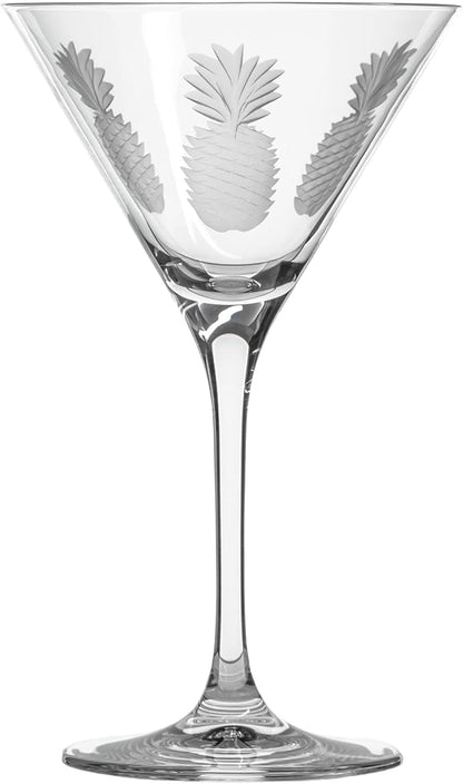 Rolf Glass Fresh Pineapple Martini Glass | Lead-Free Glasses | Proudly Made in the USA | Engraved Tropical Pineapple Martini Glasses | Set of 4