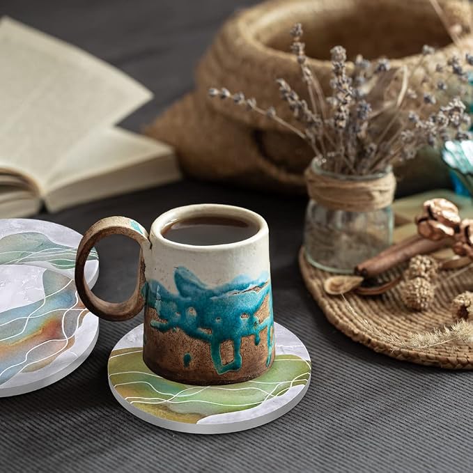 UMIRRO Absorbent Ceramic Stone Coasters Set of 6 - Image 3