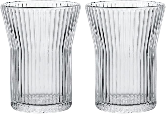 Stripes Glass Coffee Mug | 2-Pack 301-400ml | No Sleeve, Heat-Resistant Glass | by Boxonly