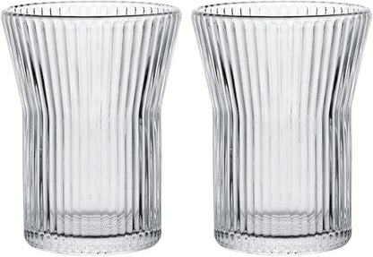 Stripes Glass Coffee Mug | 2-Pack 301-400ml | No Sleeve, Heat-Resistant Glass | by Boxonly