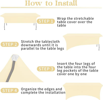 HAISIWLKJ 3 Pack Table Cloth 8ft Beige Tablecloths for Rectangle Folding Table Spandex Fitted Stretch Table Cover Wrinkle Resistant Washable Table Protector for Party, Wedding, Banquet, Festival.