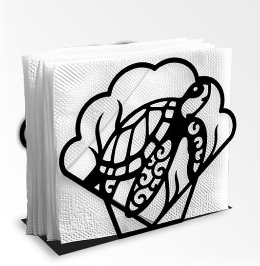 Sea Turtle Decorative Black Metal Napkin Holder for Table, 5.3" x 4.5" x 2" Marine Animal Standing Napkin Holder for Home Kitchen Restaurant Picnic Party Coffee Bar Dining Room