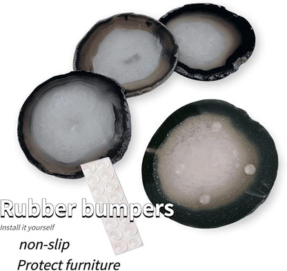 Gray Agate Coaster Drinks Crystal Cup Stone Coasters Set of 4 Geode Agate Slices with Rubber Bumpers for Coffee, Wine or Bar Glasses (4"-5")