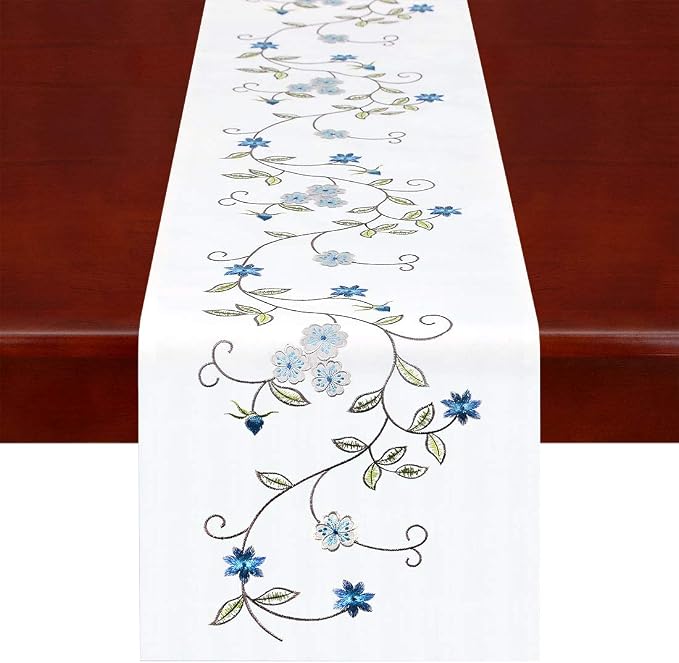 Double Thickness Rustic Embroidered Floral Table Runners by Simhomsen