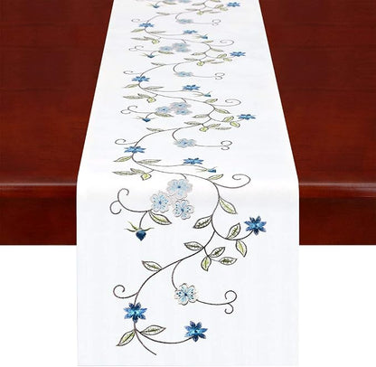 Double Thickness Rustic Embroidered Floral Table Runners by Simhomsen