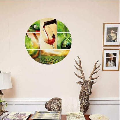 Ceramic Plates, Wine Decorative Ceramic Plates, Wine Tasting and Grapevine Collage Green Fresh, 7 Inch, for Dining, Parties, Wedding, Green Ruby Caramel