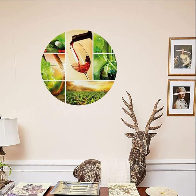 Decorative Plates, Wine Print Ornament, Wine Tasting and Grapevine Collage Green Fresh, 10 Inch, Kitchen Wall Decor, Green Ruby Caramel